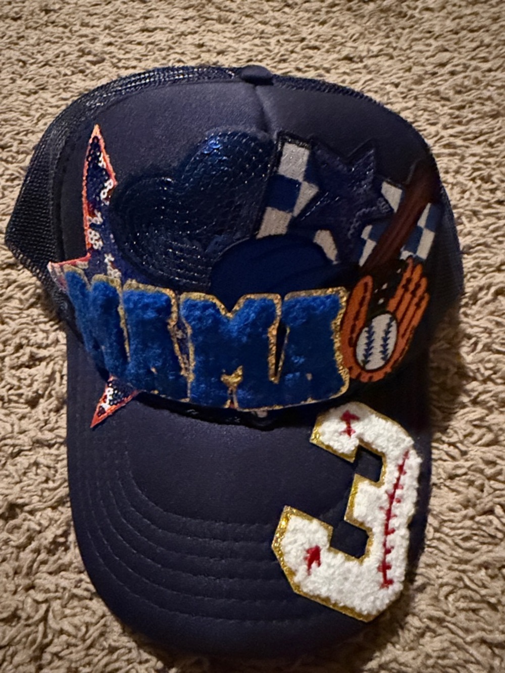 Navy Baseball Patch Cap with number 3